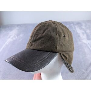 RedHead Mens Brown Canvas Trapper Hat Sherpa Ear Flaps Faux Leather Brim Medium